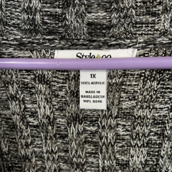 Style and Co Woman Sweater Open-Front Cardigan Black White Acrylic Womens 1X - Picture 2 of 12